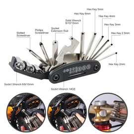 Bike Repair Kit, 16-in-1 Bike Multi Tool with Tyre Levers & Pre-Glued Patches, Portable Bicycle Puncture Tire Repair Tool Kit for Mountain Bikes, Road Bikes & Commuter