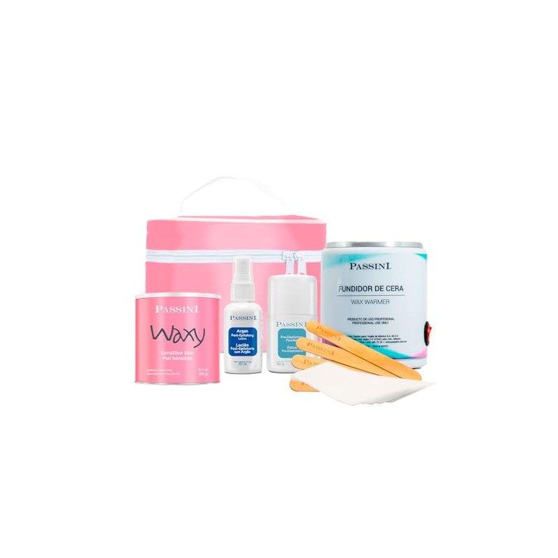 Passini Kit de Depilación Piel Sensible con fundidor, cera, telas,