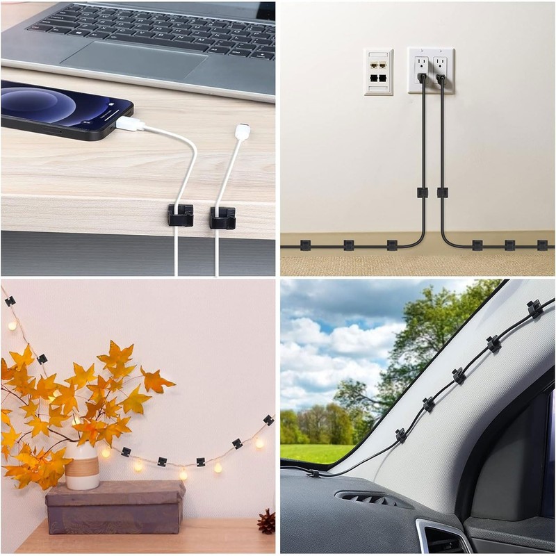 XuJJJJunB Cable Clips Black 20-Piece Set Wire Stopper Cord Clip