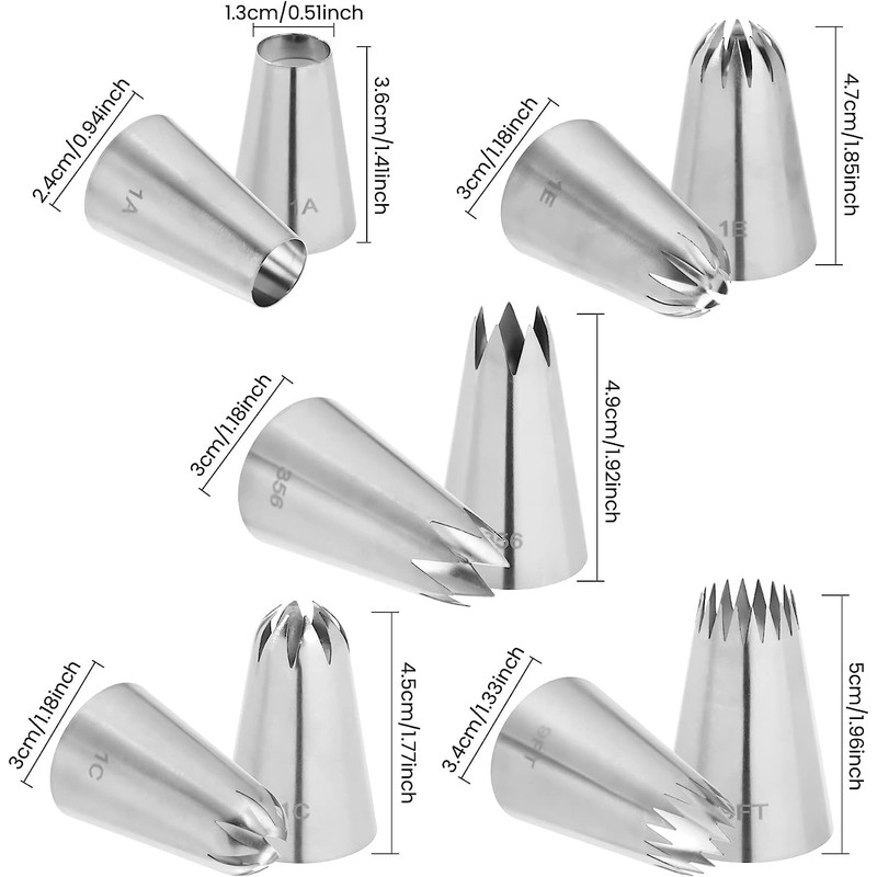 EBLLPA 1A#1E#1C#356#9FT# Large Icing Piping Tips Set 5PCS Cupcake Decorating