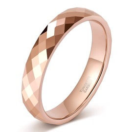 TRUMIUM 4MM Tungsten Rings for Women Men's Wedding Bands Faceted Tungsten Ring Rose Gold Hammered Engagement Promise Rings Comfort Fit Size 7