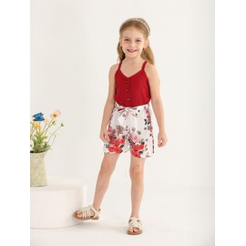 Toddler Baby Girls Summer Clothes Teen Kids Sleeveless Rompers Jumpsuit Overalls One-Piece Skirt Outfits Red 18-24 Months