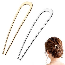 Yuannee Metal U Shaped French Hair Pins,2 PCS Gold Vintage Hair Forks for Updo Bun Curls Elegant French Twist Hairpins for Women Decorative Hair Accessories for All Hairstyles