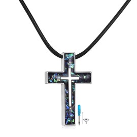 YFN Celtic Cross Urn Necklace Sterling Silver Celtic Knot Ashes Pendant Abalone Shell Cross Cremation Jewelry Gifts for Women Men (Abalone Shell)