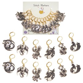 PLIGREAT 12 Pcs Celestial Animals Charm Stitch Marker Set Alloy Pendants Crochet Stitch Needle Clip Counter for Weaving Sewing Locking Knitting Marker Tools Women DIY Craft Making Accessories