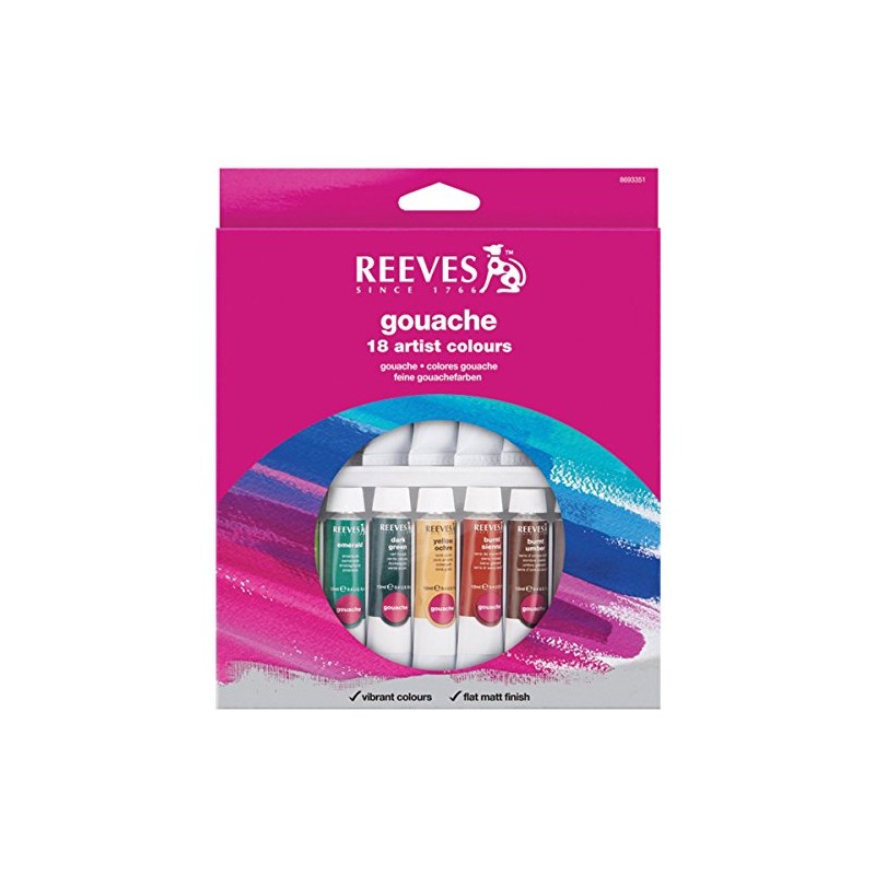 Reeves Gouache Colour Tube Set, 10 ml - 18 Pack