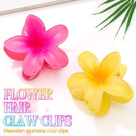 BARTOSI Flower Hair Claw Clips Hawaiian Plumeria Claw Clips Medium Floral Hair Clip Tropical Beach Hair Accessories for Women (Pack of 2) (A-Yellow & Pink)