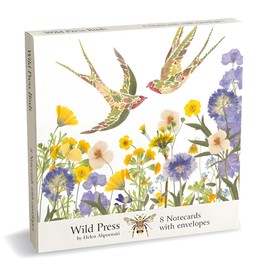 Pack of 8 Notecards - 4 Each of 2 Designs - Flowers and Birds Artistic Wild Press Design by Helen Ahpornsiri - General Cards Suitable for Birthday and Other Occasions - Made in the UK - Eco-Friendly