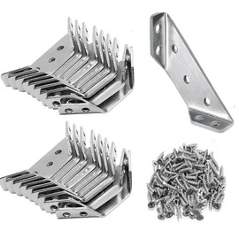 20 Pack Universal Stainless Steel Furniture Corner Connector, Stainless Steel Angle Corner Brackets, Trapeziform Corner Brace Support Bracket Fastener (Silver)