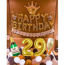 29th Birthday Balloons, Balloons, Birthday Decoration, Set of 29, Number Balloons, 29 Included, Boys and Girls, Adults, Gold White, Birthday Decoration, Birthday Decoration, LED Starlight Skewers