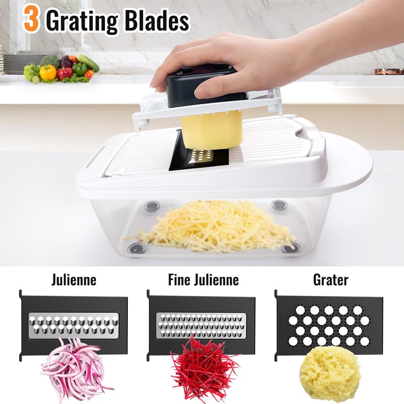 8 Blade All-in-1 Vegetable Chopper Mandoline Slicer with Container, Food