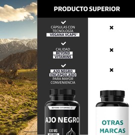 Beyond Vitamins  Ajo Negro Cápsulas Natural 630mg Con Semilla De Uva , Cápsulas Veganas - Sin Conservantes - Antioxidante Natural - Sin Sabor - Black