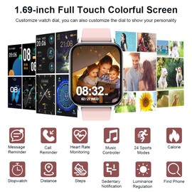 Smartwatch Damen Herren, Fitnessuhr mit 1,69" Touchscreen Smart Watch Fitness Tracker mit Pulsuhr Herzfrequenz Schlafmonitor Schrittzähler, IP68 Wasserdicht Armbanduhr Sportuhr für iOS Android Motast