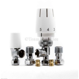ERES Thermostatic Radiator Valve 8MM 10MM LOCKSHIELD TRV Angled Pack Set White