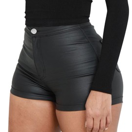Women's High Waist Faux Leather Shorts Sexy PU Leather Matt Shorts Medium Matte-Black