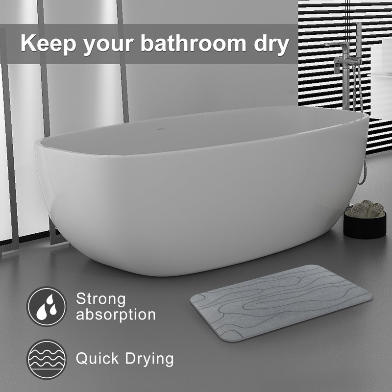 2 Pack Diatomaceous Earth Shower Mat, Stone Bath Mat, Nonslip