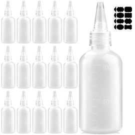 DKBT Pack of 16 100 ml Squeeze Bottles Plastic Small Squeeze Bottles Splash Bottles with Funnel Labels for Liquids Oil