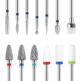 MAQUITA 13 Nail Drill Attachments, 3 Pieces Tungsten Carbide Nail Cutter Bits + 3 Pieces Ceramic Nail Cutter Bits Professional Cutter Bits Remove Gel Acrylic Cuticle