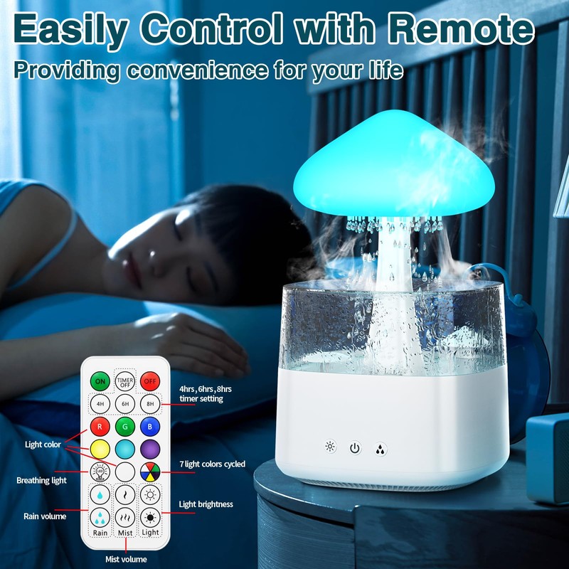 Cloud Humidifiers 450ML Water Drip Mushroom Humidifiers with Remote Control