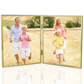 HIKWADERY 8x10 Picture Frame Double Hinged Folding, Elegant Thin Edge Metal Real Glass 8 by 10 Photo Frames, for Tabletop and Wall Display, Holiday Gift Home Decorative (8 x 10, Gold)