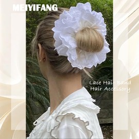 White Lace Scrunchy Lace Double Layer Soft Elastic Hair Tie for Women Party Birthdays Everyday Use Hair Accessory