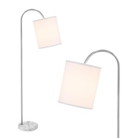 IGLU Living Phoebe Arc Floor Lamp - Low Height Arc Design, 13”H Oversized Fabric Drum Shade, Heavy Marble Base, Foot Switch - Modern Floor Lamp for Living Room, Bedroom, Office (Nickel)