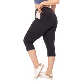 ZERDOCEAN Women's Plus Size Leggings Sports Capris Pockets High Waisted Athletic Workout Yoga Tummy Control Pants 008Black 1X