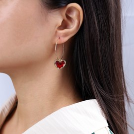 TseenYi Red Heart Huggie Earrings Gold Large Circle Huggie Earrings Vintage Enamel Heart Hoop Earrings Ruby Crystal Love Dangling Hoop Earrings Jewellery for Women and Girls, Crystal