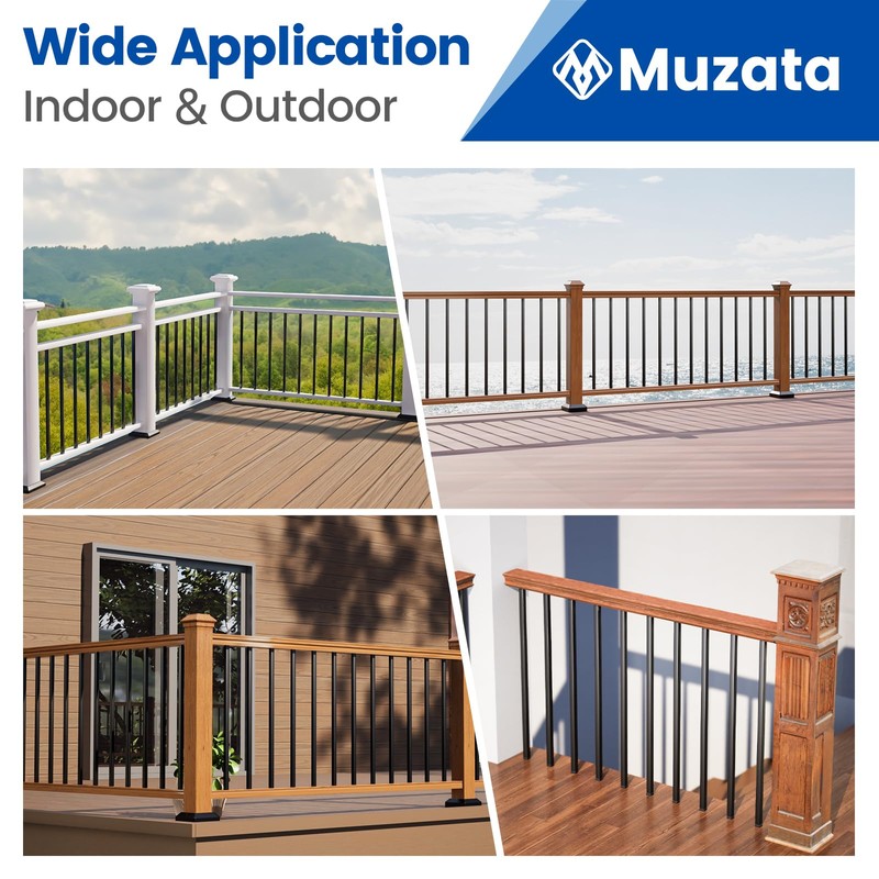 Muzata 50Pack 36" Aluminum Deck Railing Balusters Square Black Stair