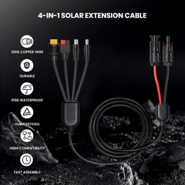 Universal 4-in-1 Solar Connector Kit, 16 AWG to Anderson XT60 DC7909 DC5521 Solar Extension Cable Solar Adapter Cable Compatable for Solar Panel & Most Solar Power Staion (2M/6.6Ft)