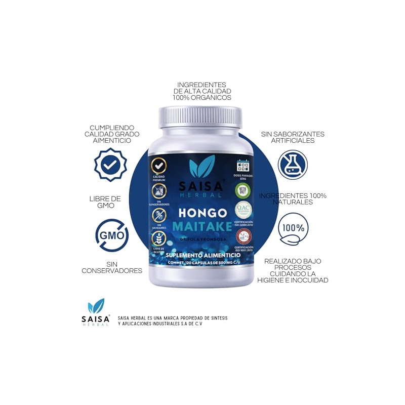 Hongo Maitake Orgánico Con 120 Cápsulas Saisa Herbal