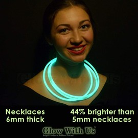 Glow Sticks Bulk Wholesale Necklaces, 100 22” Green Glow Stick Necklaces. Bright Color, Glow 8-12 Hrs, Connector Pre-Attached, Sturdy Packaging, GlowWithUs Brand
