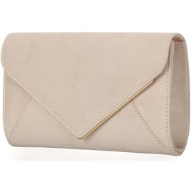 Venoline Faux Suede Women Evening Bag Foldover Clutch Purse Cocktail Prom Party Formal Envelope Handbag Nude