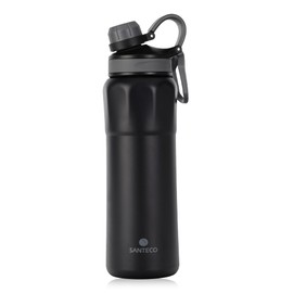 SANTECO Stainless Steel Bicycle Water Bottle, 830 ml, BPA-Free with Portable Carry Ring, Thermos Flask, Leak-Proof, Dishwasher Safe for Running, Road Bike, Gym, Hiking, Black