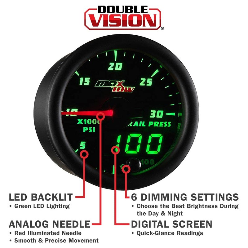 MaxTow Double Vision 30,000 PSI Fuel Rail Pressure Gauge -