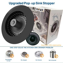 3 in 1 Kitchen Sink Drain Strainer, Universal Sink Drain Stopper, Sink Strainers for Kitchen Sink Food Catcher, Sink Plugs for Drain for US Standard 3-1/2 Inch Brass Electroplated (BLACK)