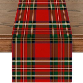 Christmas Buffalo Plaid Table Runner Red Green Scottish Tartan Plaid Table Decoration Xmas Farmhouse Desk Supplies for Kitchen Dinner Family Holiday Birthday Home Party 72 x 13 Inch