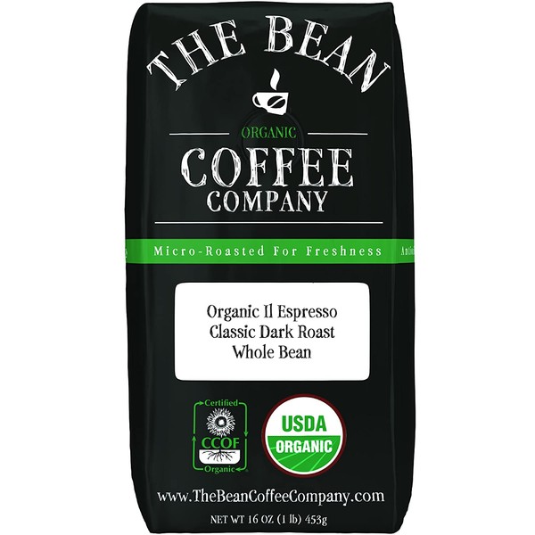 The Bean Coffee Company Organic Il Espresso, Classic Dark Roast, Whole Bean, 16-Ounce Bag