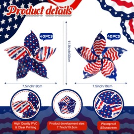 80 Pcs Patriotic Pinwheels American Flag Red White Blue Pinwheels 4th of July Windmill Decorations Independence Day Party Supplies Favors for Outdoor Yard and Garden Memorial Day