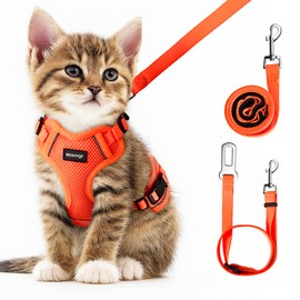 Cat Harness and Leash for Walking Escape Proof Soft Adjustable Cat Leash Breathable Comfortable Vest Easy to Wear Kitten Harness for Outdoor Travel, Orange, XS
