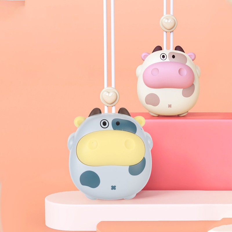 Mini Hanging Neck Fan USB Rechargeable Bladeless Cartoon Cow Shape