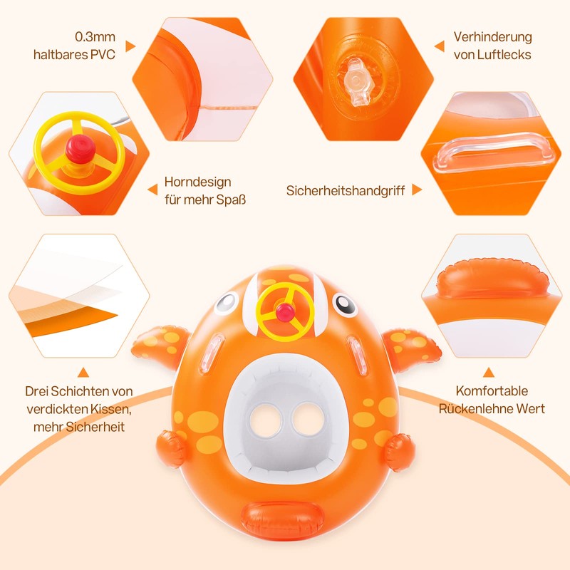 Peradix Whale Baby Swim Ring with Sun Canopy, Swim Ring