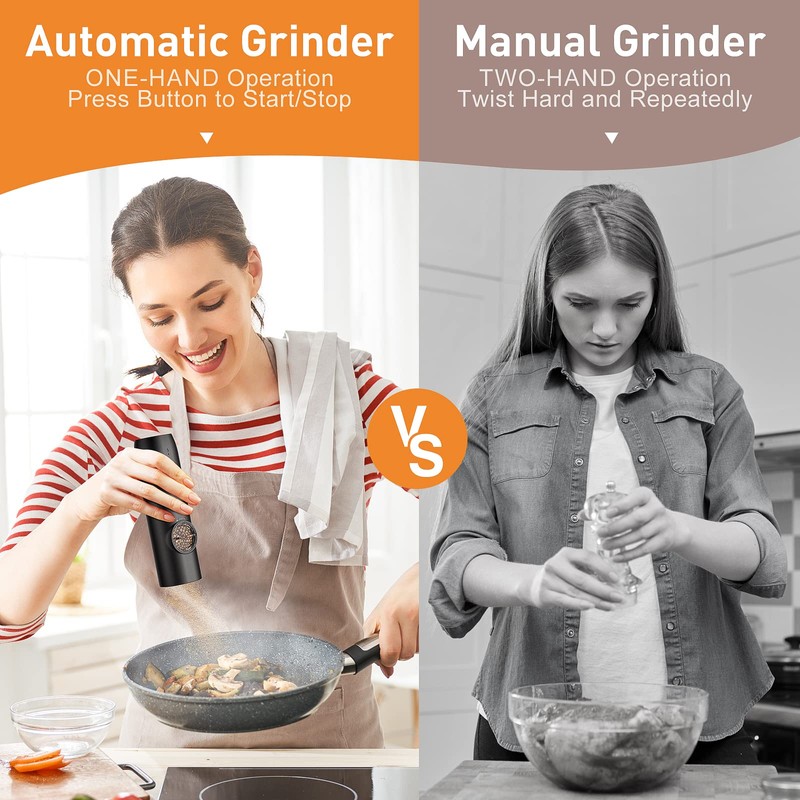 Electric Salt and Pepper Grinder Set, Rechargeable Automatic Pepper Mill