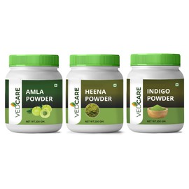 Vedcare Henna Powder, Indigo Powder and Amla Powder Combo for Dyeing and Nourishing Hair (600 Grams)