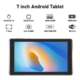 Yqsavior 7 inch Tablet 4GB RAM 32GB ROM Quad-Core Processor Android 14 Tablet PC for K...