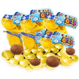 Izzy 'n' Dizzy Hanukkah Gelt Coins Chocolate, Kosher Milk Chocolate Coins Nut Free (Dairy), Filled with Menorah Embossed Hanukkah Gelt Coins (6 Mesh Bags)