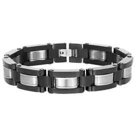 Metro Jewelry Link Bracelet for Men in Stainless Steel with Black Ion Plating Fold Over Clasp
