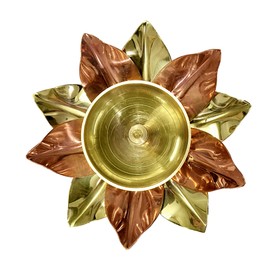 Craftsman Brass Copper Lotus Flower Petals Kamal Shape Metal Akand Diya for Traditional Indian Festive Diwali Deepawali Puja Pooja Dia Home Temple Decoration Oil Lamp Gift Items (Pack of 4)