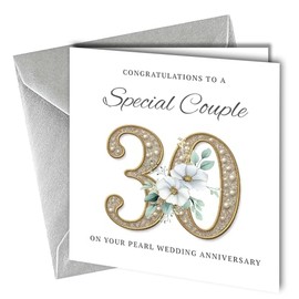 30th Pearl Wedding Anniversary Card, Unique Design, 'To a Special Couple' Congratulations Blank Inside Metalic Silver Envelope 400gsm Thick Card #1872
