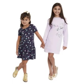 Wonder Nation Lot Of 2 Print Dresses Long & Short Sleeves 4/5 XS NWT Stretchy E1